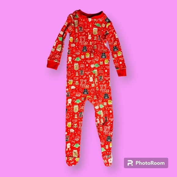 Amazon Essentials Red Star Wars Holiday Christmas Toddler Footie Pyjamas Siz 18M - Picture 1 of 7